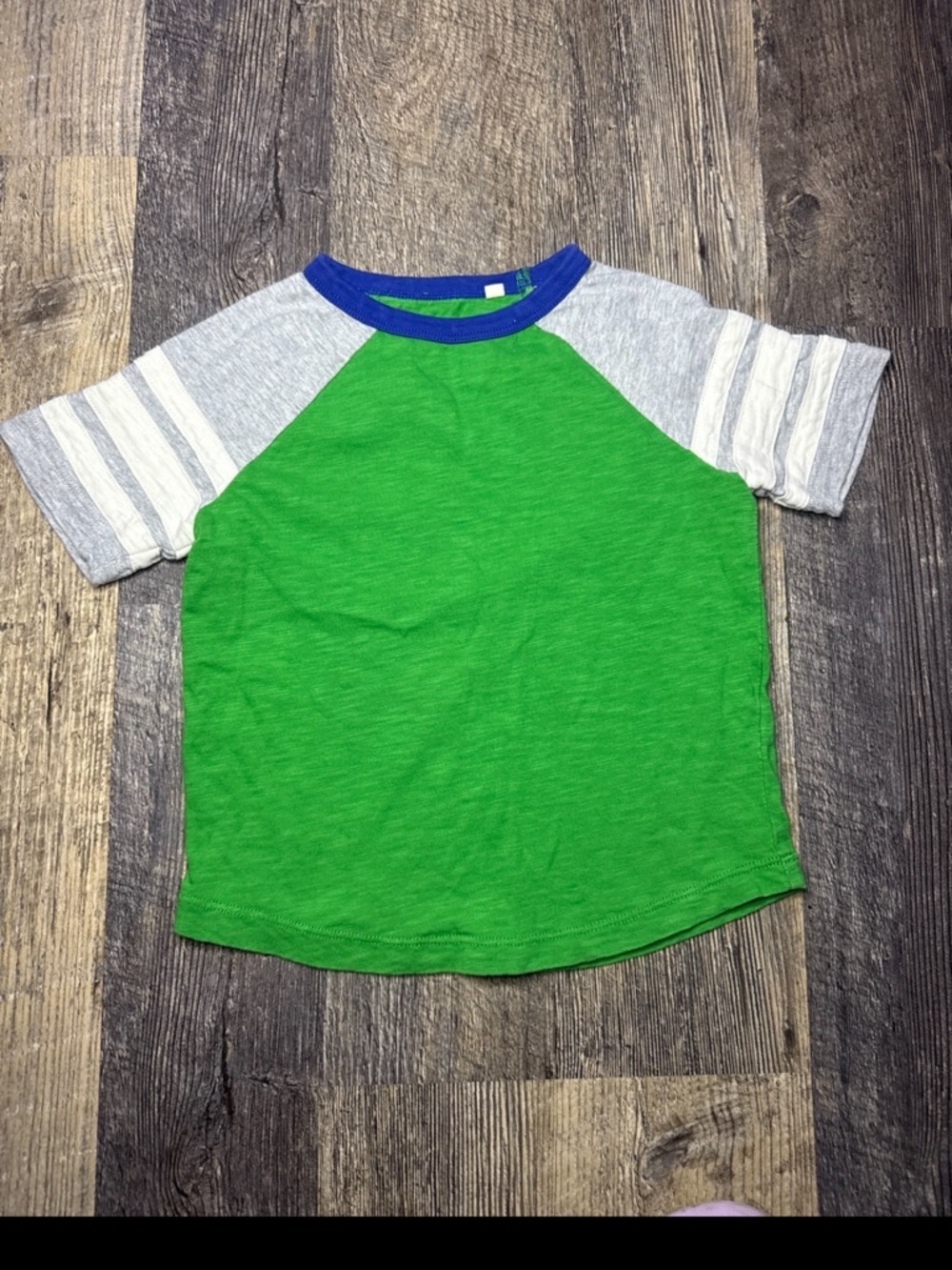 Mini Boden Bright Green Raglan Tee with Blue Neckline